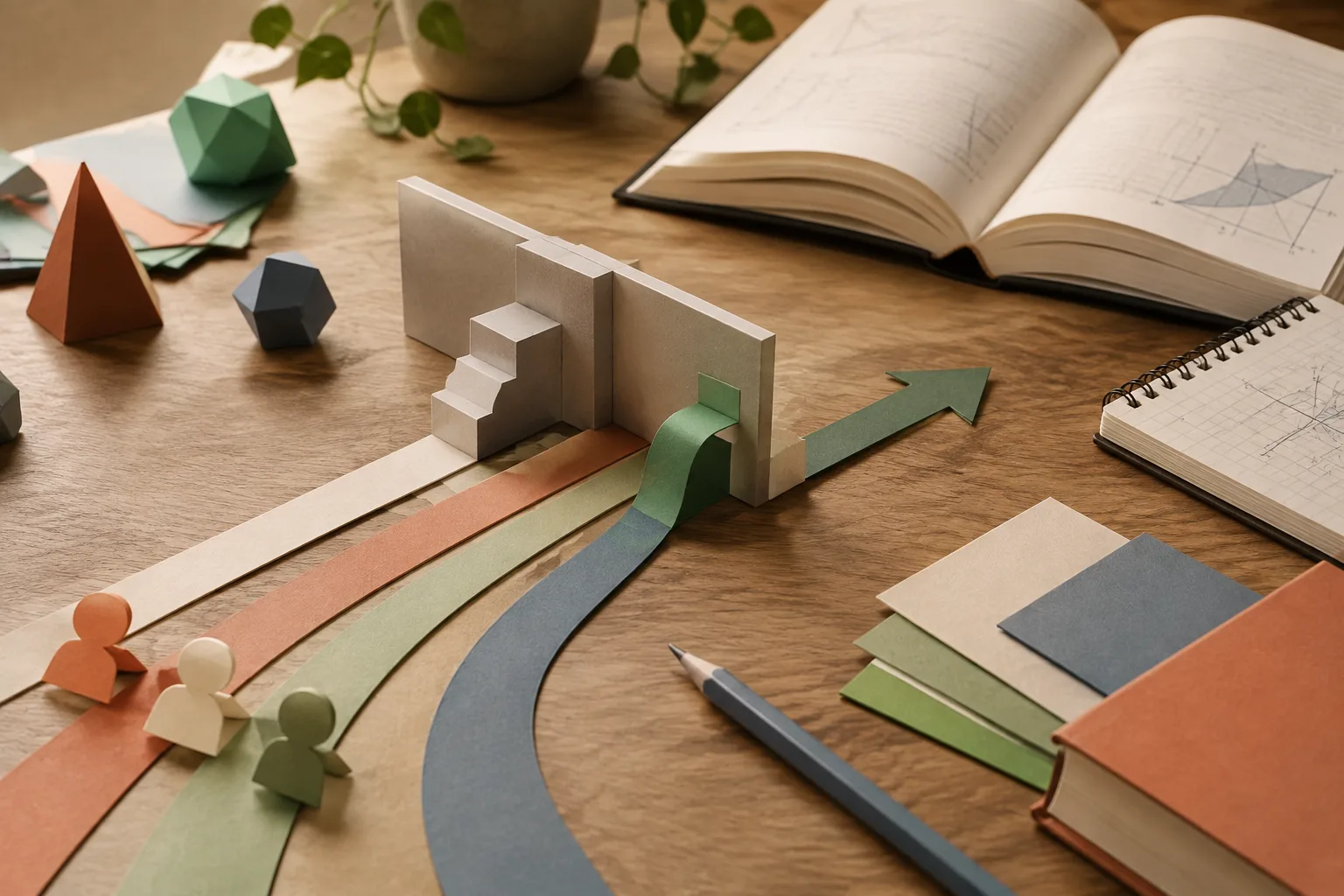 Community college paper pathways bypassing a barrier beside math materials
